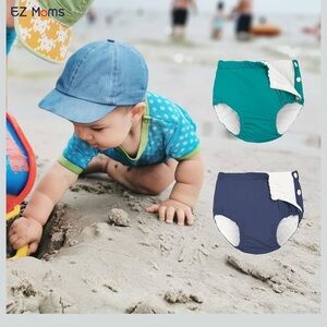 NWT EZ Moms 2 Packs Reusable Swim Diapers Toddler Baby with Laundry Bag 12-18 Mo